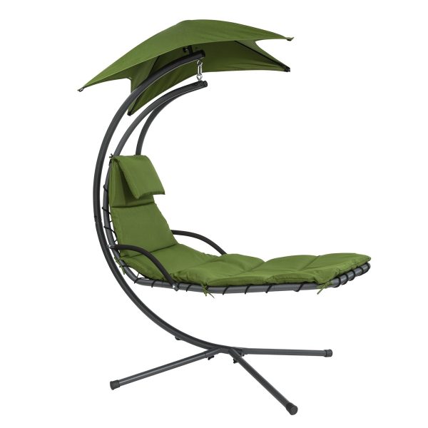 Liggestol / gyngestol med mini-parasol, grøn