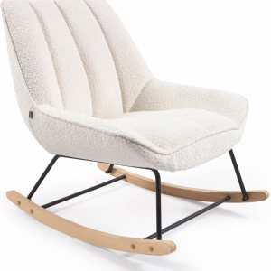 Gyngestol Kave Home Marlina nordisk moderne rokkestol i hvidt stof med træ og metal H84xB74xL91 cm