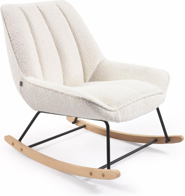 Gyngestol Kave Home Marlina nordisk moderne rokkestol i hvidt stof med træ og metal H84xB74xL91 cm