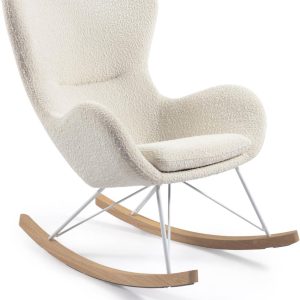 Gyngestol Kave Home Vania - nordisk polstret fleece i hvid | Asketræ & metalramme