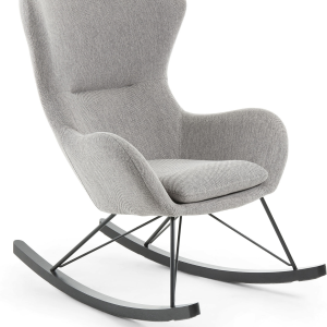 Gyngestol Kave Home Vania polstret grå stof med sorte stålben og egefiner skøjter - moderne design