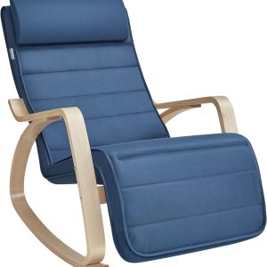 Gyngestol i birketræ med justerbar fodstøtte - blå hynde - Gyngestole > Gyngestole i træ og rattan - Daily-Living