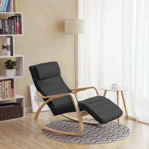 Gyngestol i birketræ med justerbar fodstøtte - mørkegrå stof - Gyngestole > Gyngestole i træ og rattan - Daily-Living