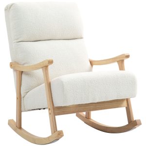 Gyngestol, betræk i fløjlsstof, ergonomisk ryglæn, 120 kg lasteevne, 65b x 90d x 98h cm, cremehvid