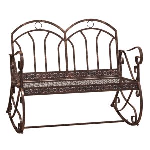 Havebænk gyngestol parkbænk 2-personers metal (model 3/ bronze-rød)