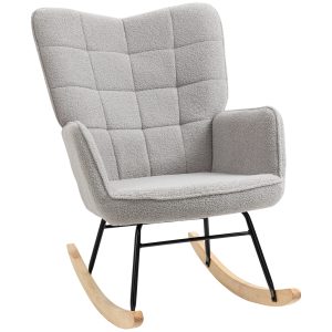Retro gyngestol, massivt træ, gyngestol, 71 cm x 92 cm x 101 cm, lysegrå