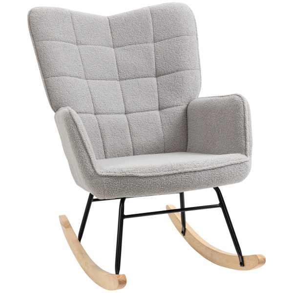 Retro gyngestol, massivt træ, gyngestol, 71 cm x 92 cm x 101 cm, lysegrå