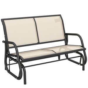 2-Personers gyngestol havebænk med vippemekanisme havegyngesæde lavet af metal parkbænk lasteevne op til 200 kg havemøbler til have, terrasse, 120 x 70 x 85 cm sort + beige