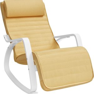 Gyngestol i birketræ med justerbar fodstøtte - gul hynde - Gyngestole > Gyngestole i træ og rattan - Daily-Living